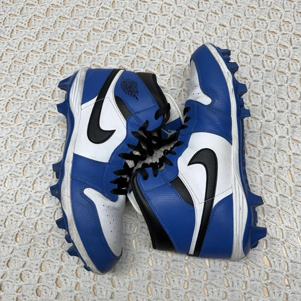Nike Air Jordan 1 Mid TD Football Cleats Men's Size 12 Royal Blue Black FJ6805